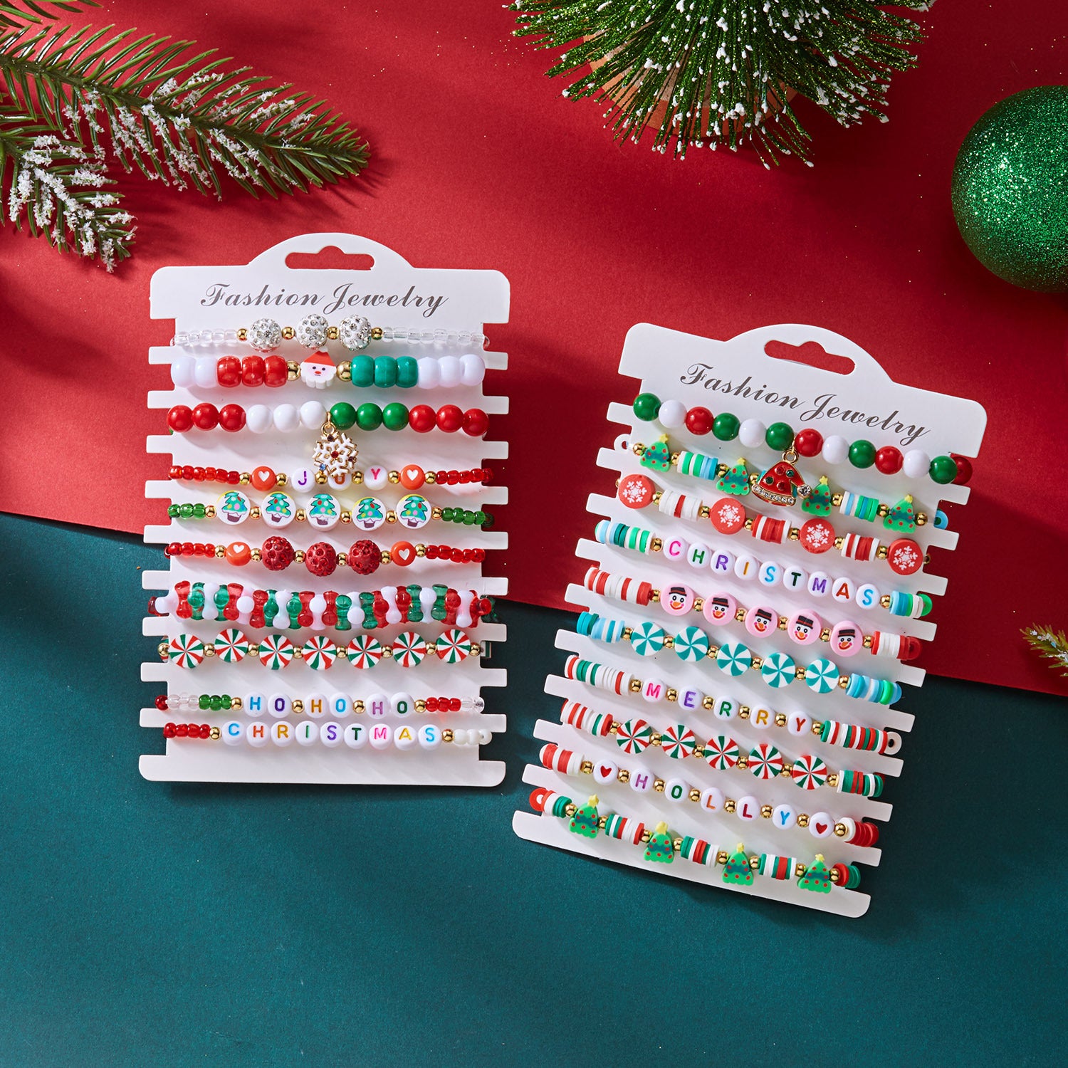 Wholesale Christmas 10pcs letter stretch bead bracelets